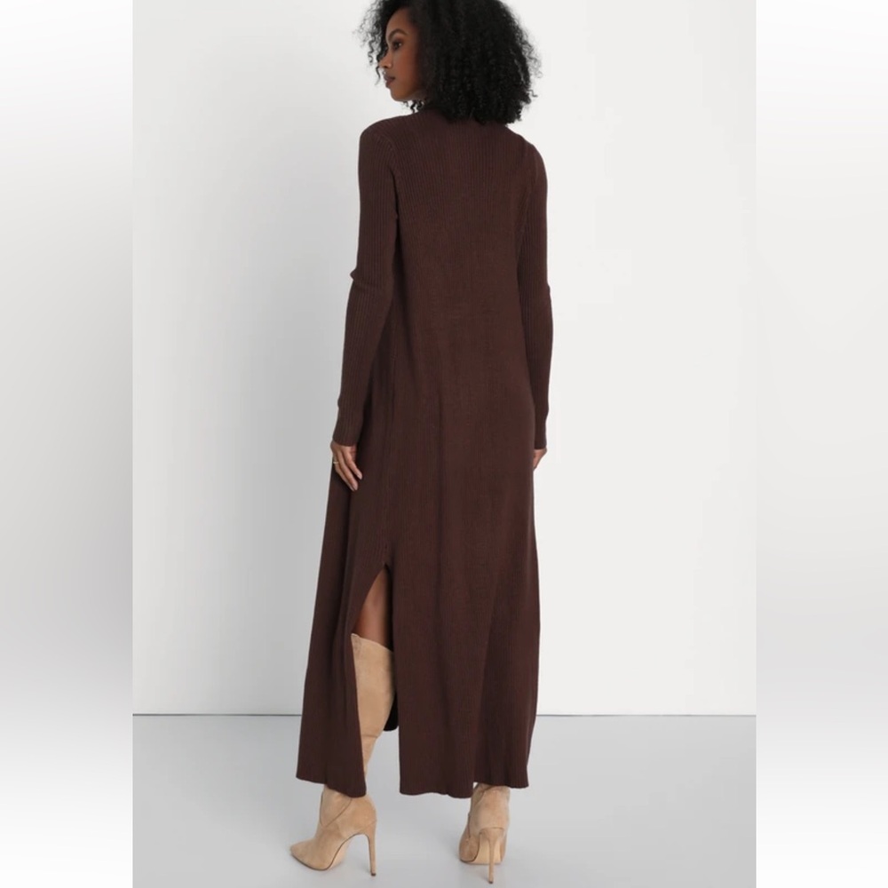 Lulus Layer Lover Brown Ribbed Knit Two-piece Dress & Cardigan Set - Size M - Picture 9 of 10